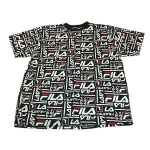 Fila all over Logo T-Shirt, black Tee, 2XL